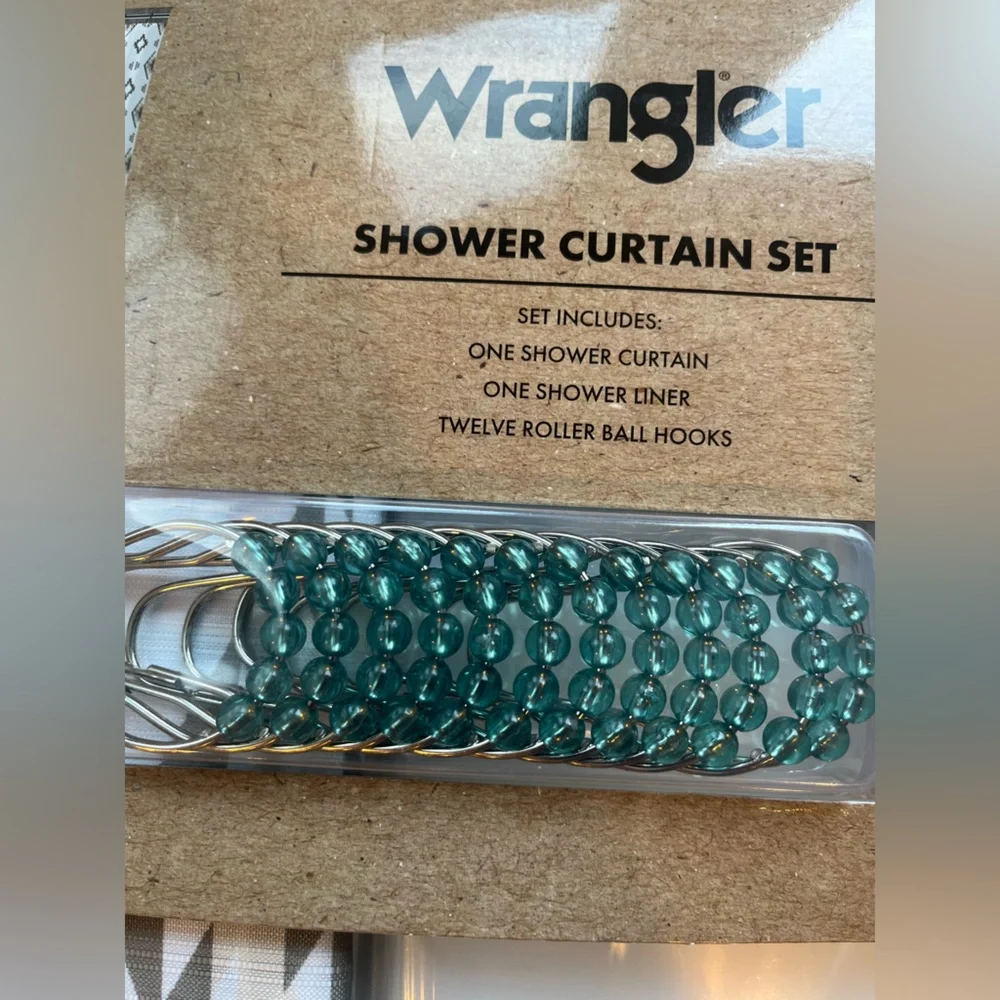 Wrangler Aztec Design Shower Curtain Set with Roller Hooks